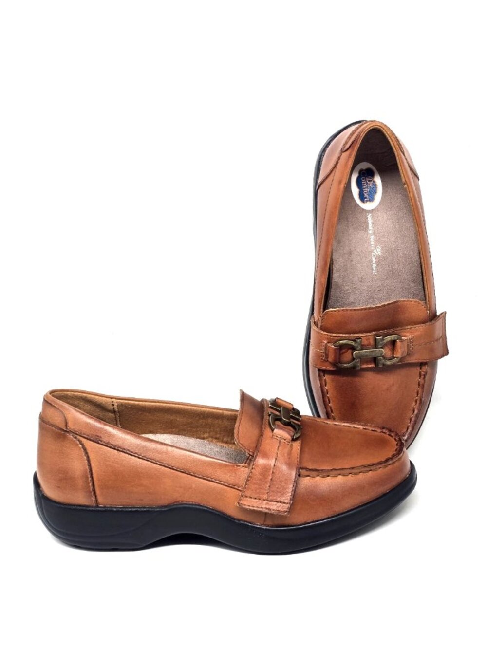 Dr Comfort Mallory Brown Leather Flats Slip on Loafers Shoes Women's Size 6.5 XW